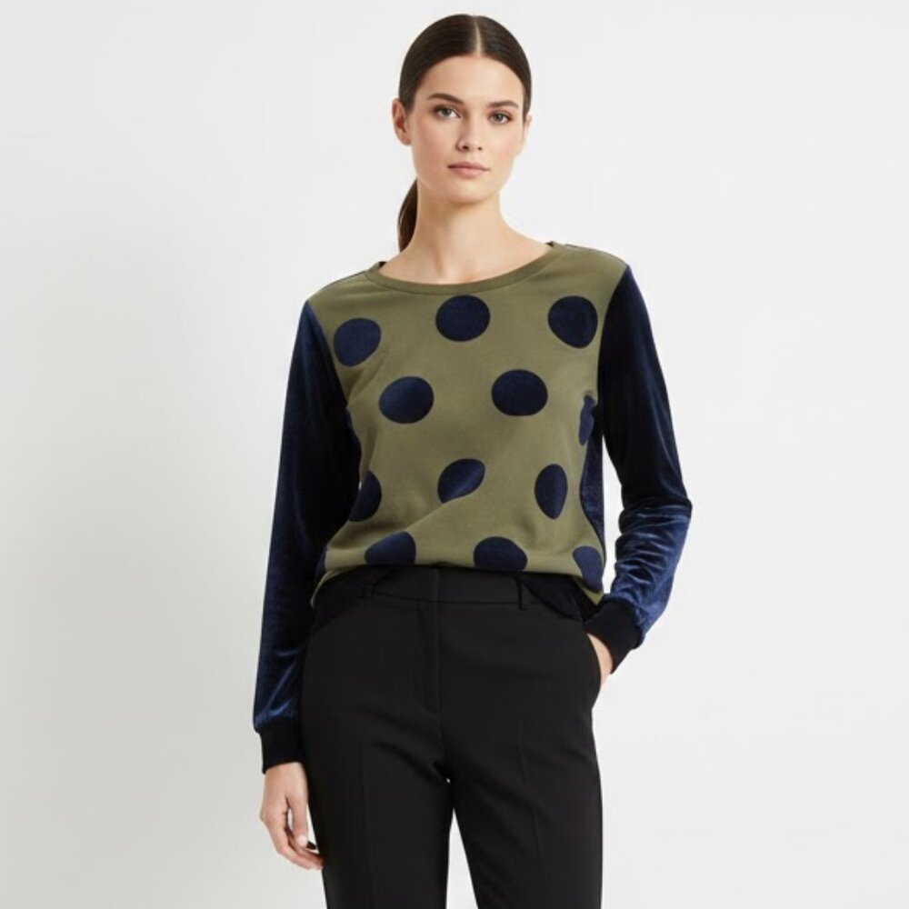 Liu Jo Velvet Top Pullover Polka Dot Sweatshirt size S Minimalist Designer Twee
